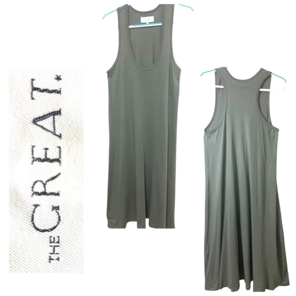 the GREAT. Green 100% Cotton Midi Maxi Tank Dress Casual Sz 2 or US Medium 8/10